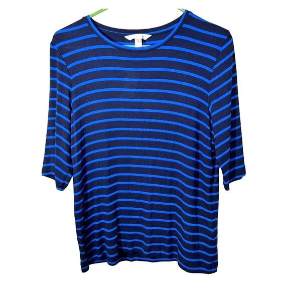 Banana Republic‎ NWT Blue Ribbed Thin-Knit Elbow 3/4 Sleeves Top Sz M - Picture 1 of 5